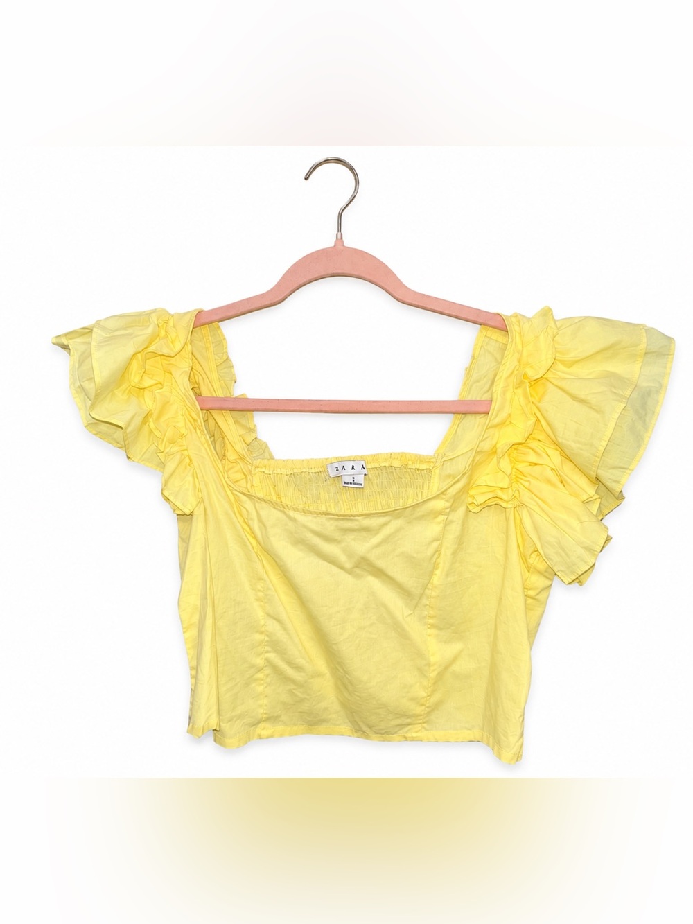Zara Bright Yellow Ruffle Sleeve Crop Top